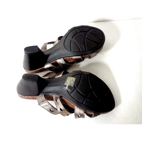 NATURALIZER Eunice US 6.5M Bronze smooth laser cut Slide Sandals Shoes 3" heel - Picture 7 of 8